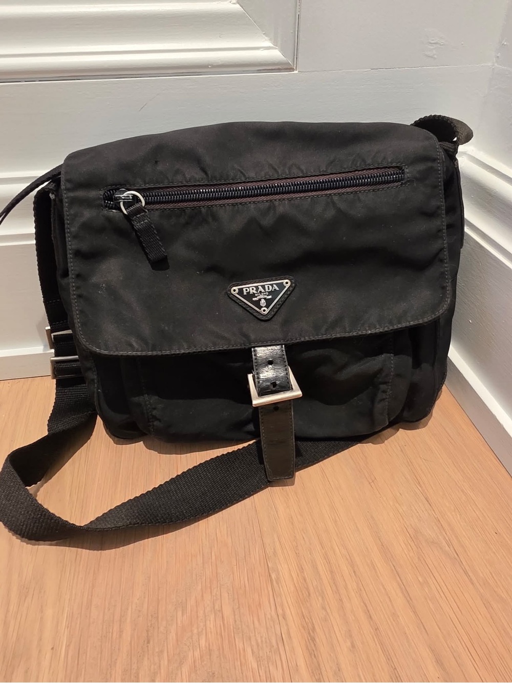 Prada Black Nylon Messenger Crossbody with Triangle Logo